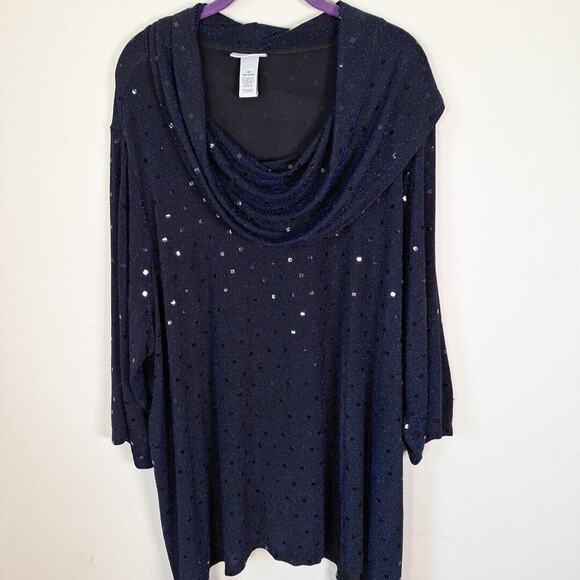 Catherines Metallic Blue Sequin Cowl Neck Tunic Top Women 4X - Picture 4 of 7
